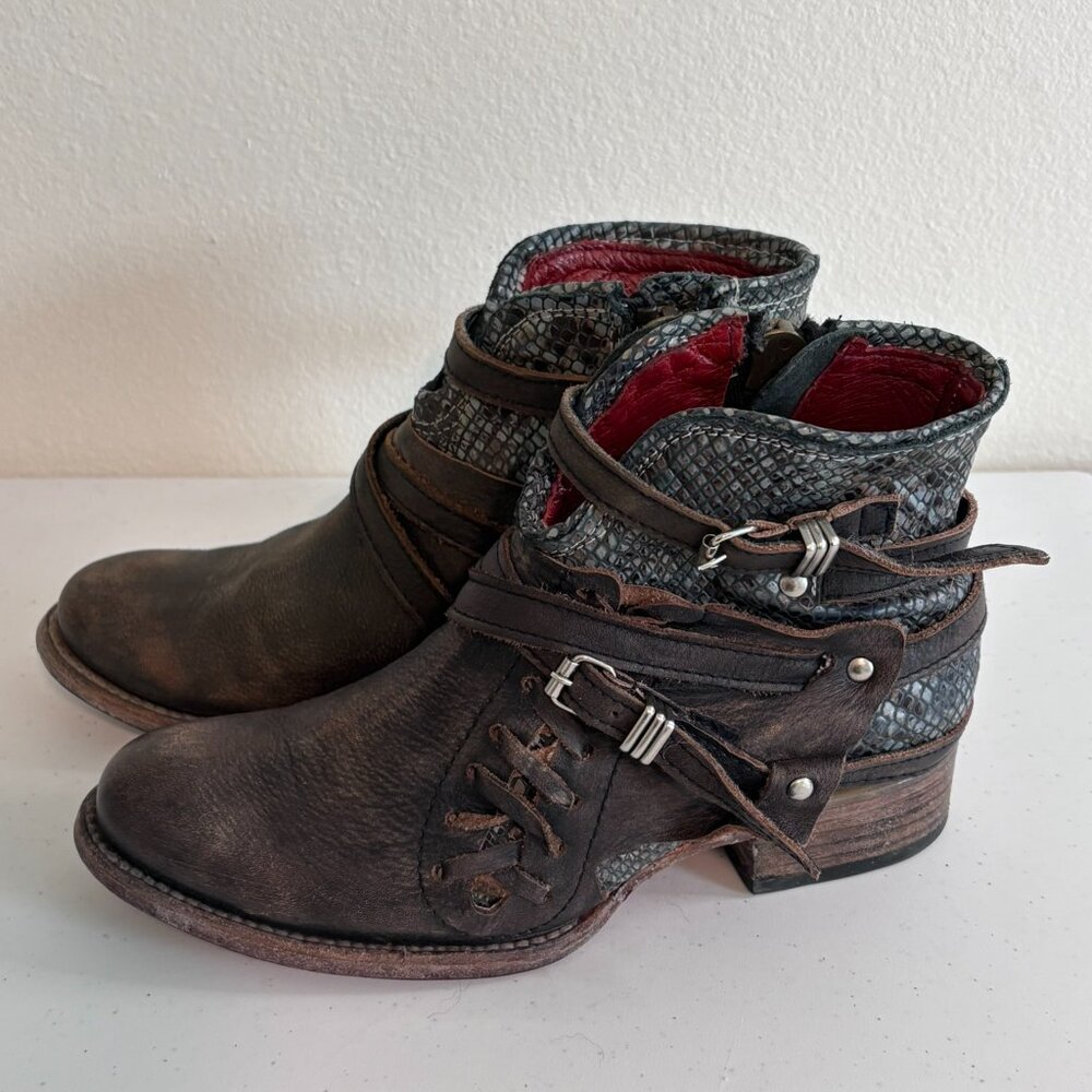 Freebird by Steven BELFAST Women's Sz US 6 Leather Ankle Boots with Snake Print